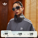 adidas情侣款复古风梭织立领夹克外套男女阿迪达斯官方三叶草 深灰 L